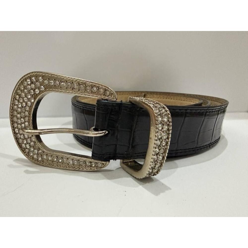 Black Croc Embossed Leather Rhinestone Western Belt Size M